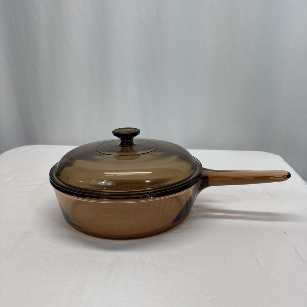 Pyrex Vision Corning Ware 10” Skillet Roaster Chicken Fryer Lid Amber Glass